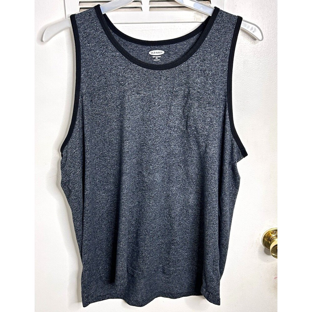 Old Navy Mens XXL Soft Washed Jersey Pocket Tank Top Gray Heather Black Trim